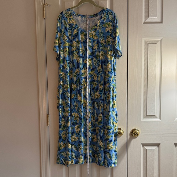 LOGO by Lori Goldstein Blue Green Floral Midi Dress Size M – Boho Travel Stretch - Picture 6 of 6